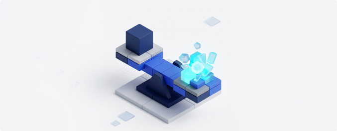 Risk pooling scale with glowing blue cubes representing risk data